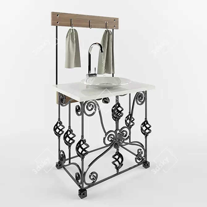 Elegant Wrought Iron Washstand 3D model image 1