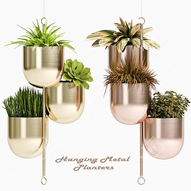 Metal Hanging Planter Set 3D model image 1