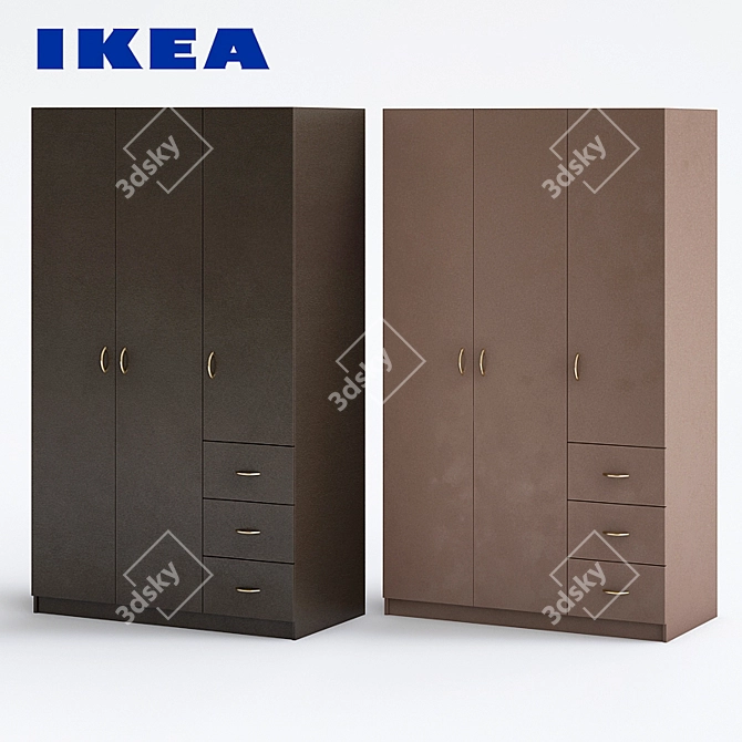 Todalen 3-Door Wardrobe with 3 Drawers 3D model image 1