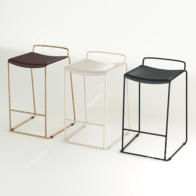 Sleek Uccio Stool: Brass, White, Black 3D model image 2