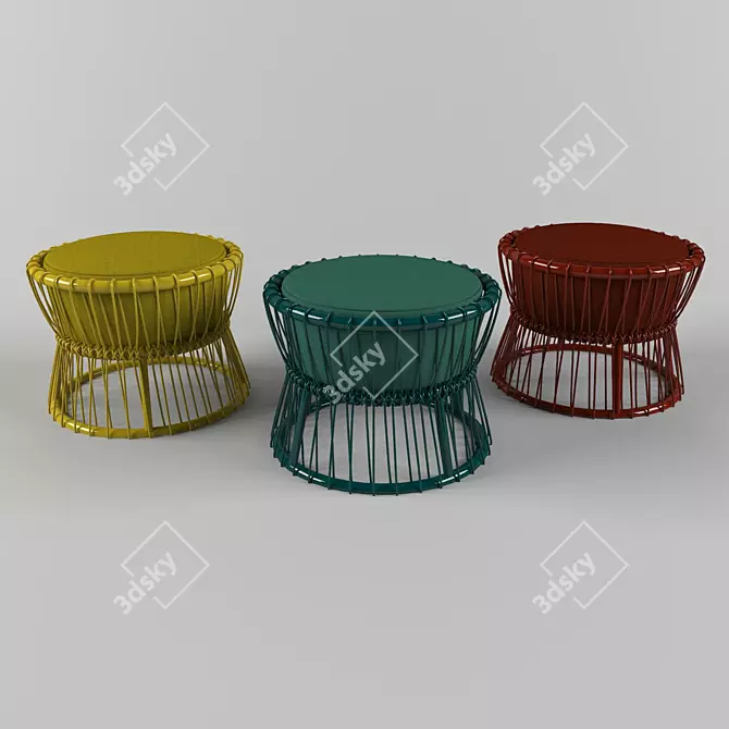 Rattan Garden Pouf 3D model image 1