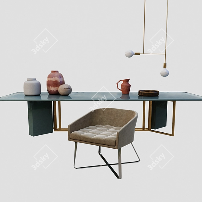 Stylish Plinto Table and Lolyta Chair Set 3D model image 1