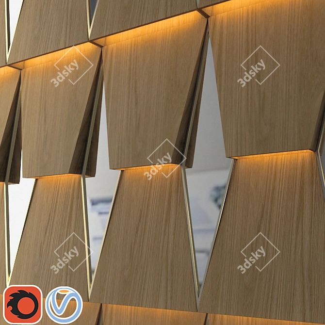 Elegant Reflection: 3D Wood Panel 3D model image 1