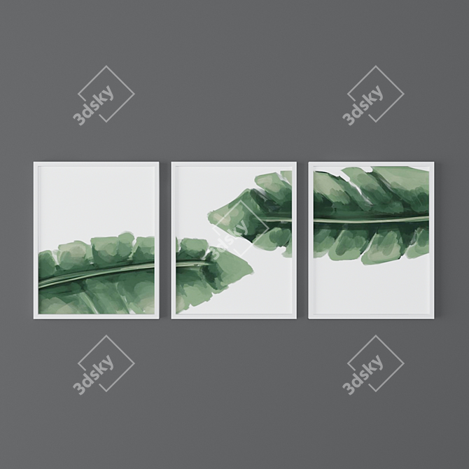 Tropical Triptych: Exquisite Palm Leaf Art 3D model image 2