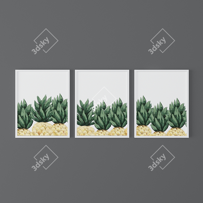 Tropical Triptych: Exquisite Palm Leaf Art 3D model image 3