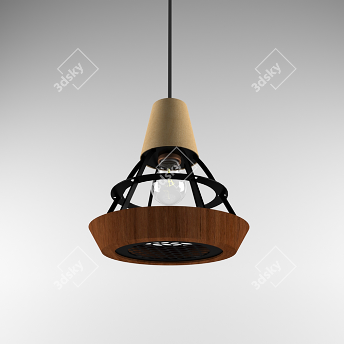Woodfret Pendant: Industrial Loft Style Light 3D model image 1