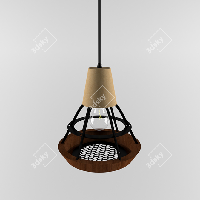 Woodfret Pendant: Industrial Loft Style Light 3D model image 2