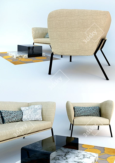 Elegant Nikos Sofa + Ribbon Table 3D model image 2