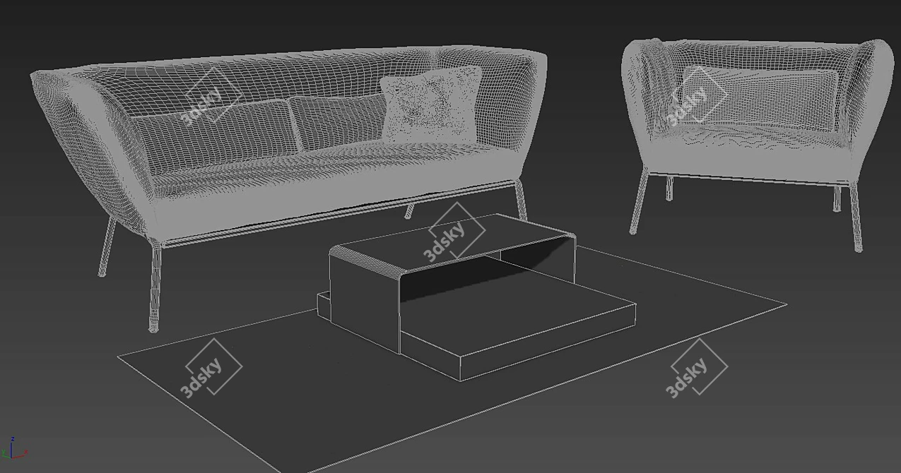 Elegant Nikos Sofa + Ribbon Table 3D model image 3