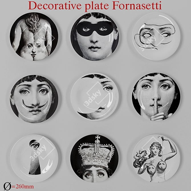 Unique Decorative Fornasetti Plate 3D model image 1