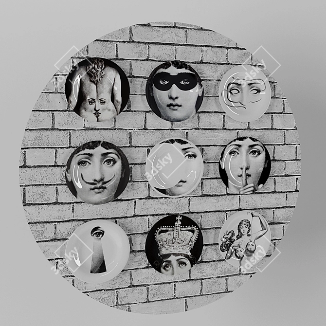 Unique Decorative Fornasetti Plate 3D model image 2