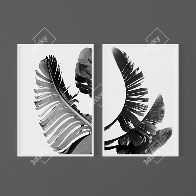 Tropical Monochrome Prints Set 3D model image 1