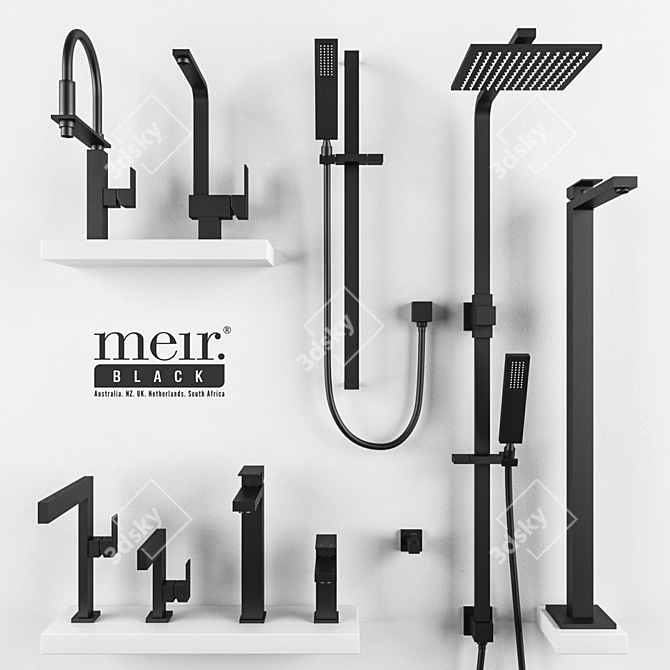 Sleek Matte Black Bathroom Set 3D model image 1