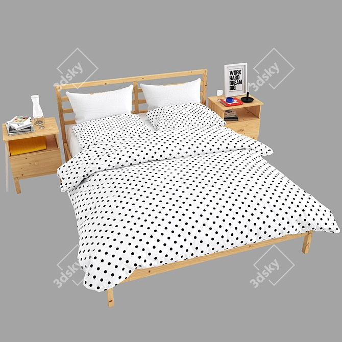 IKEA TARVA Pine Wood Double Bed Set 3D model image 2