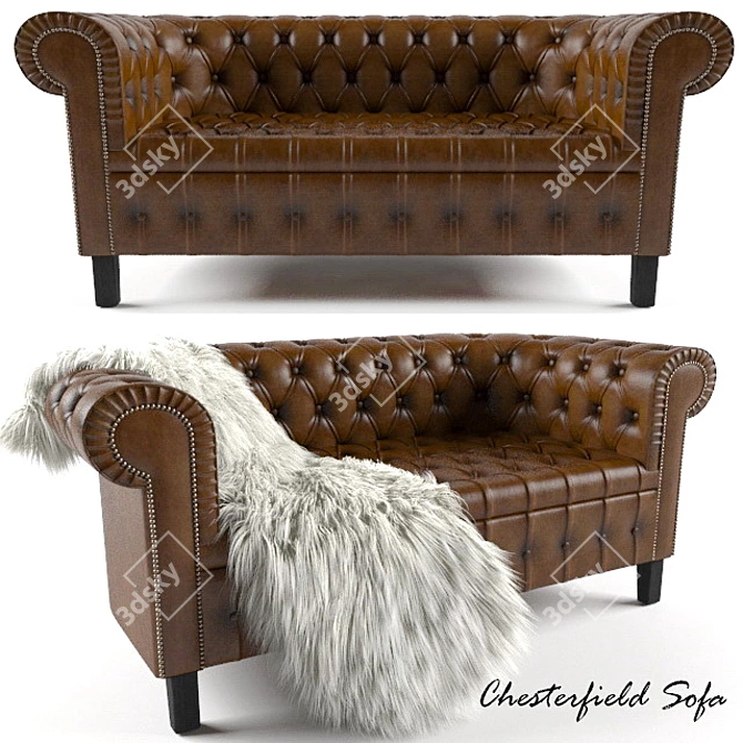 Vintage English Leather Chesterfield Loveseat 3D model image 1