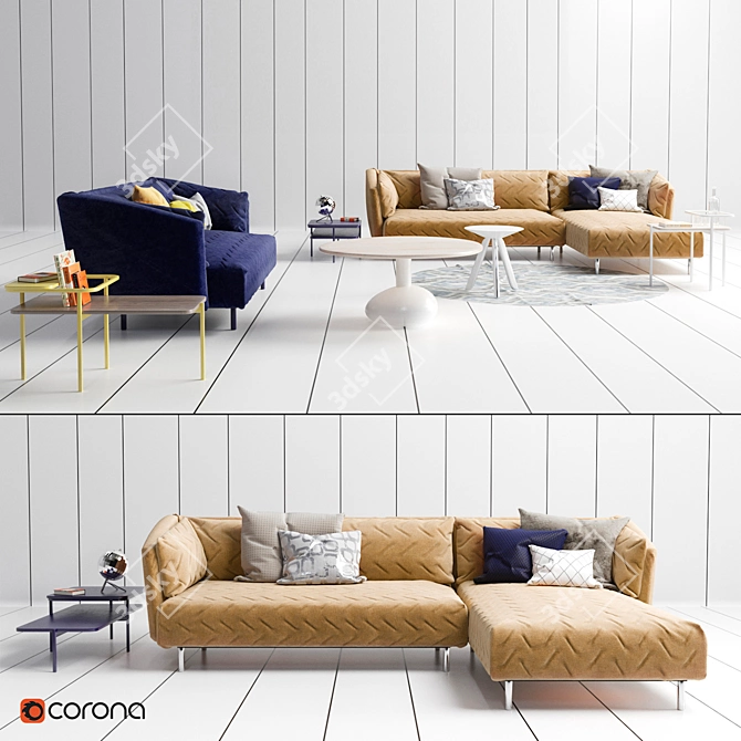 Sophisticated OBI Sofa Set & Decor 3D model image 1