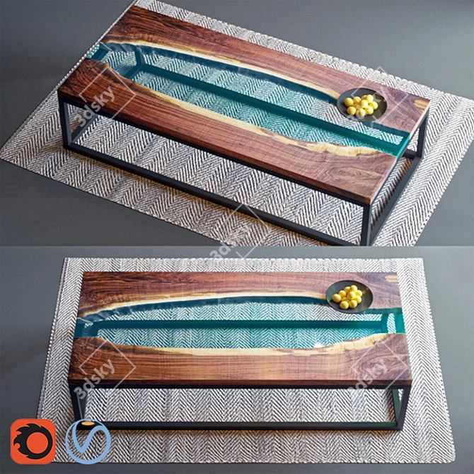 Organic Walnut Slab Coffee Table 3D model image 1