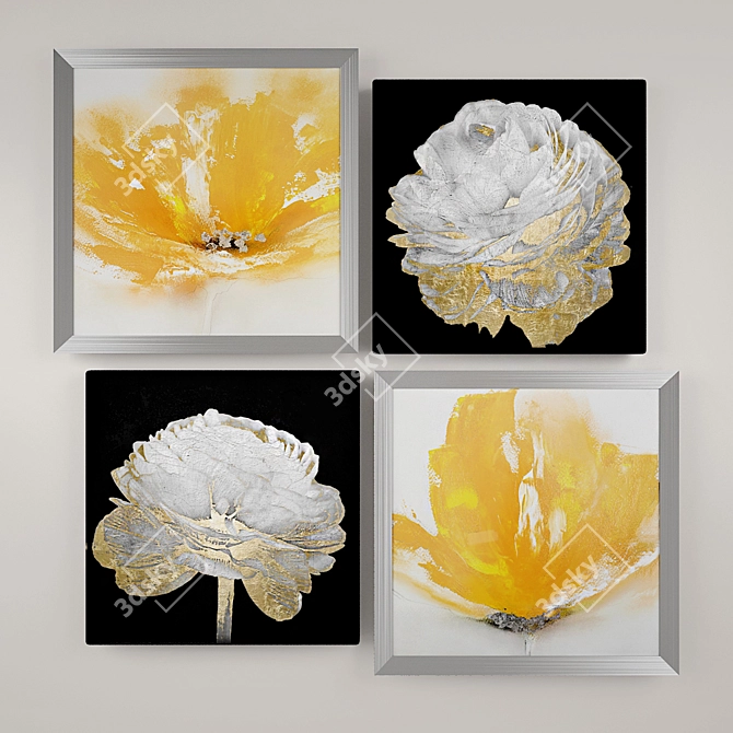 Gallery-worthy Art Set: Wild Orange, Gold & White Blossom, Spotted Garden 3D model image 1