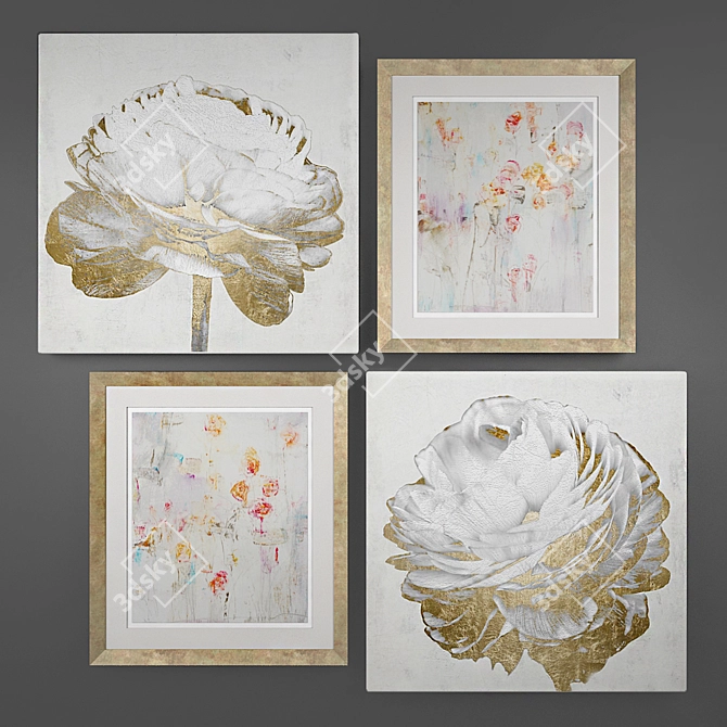 Gallery-worthy Art Set: Wild Orange, Gold & White Blossom, Spotted Garden 3D model image 2