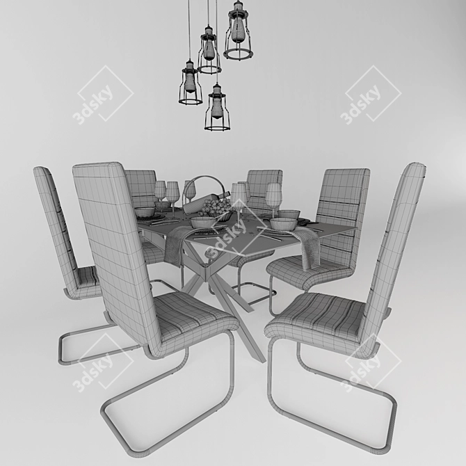 Versailles-2 Chair + Baron Table Set 3D model image 2