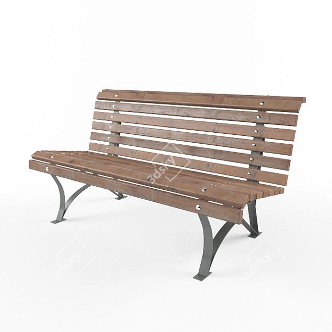 Shady Retreat Steel & Wood Bench 3D model image 1