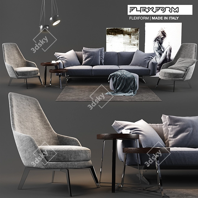 Flexform 9-Piece Furniture Set 3D model image 1