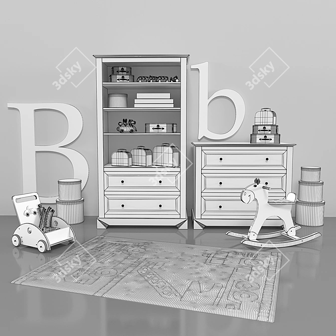 Boy-room Decor Set: Kazeto Suitcases, Rocking Horse, Wooden Toys 3D model image 3