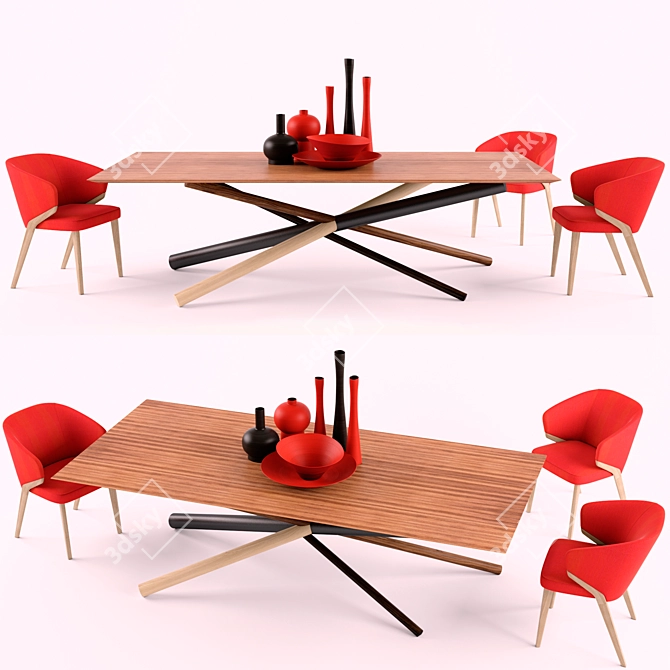 Italian Dining Set: Bross W3130 Table and Nova Chairs 3D model image 1