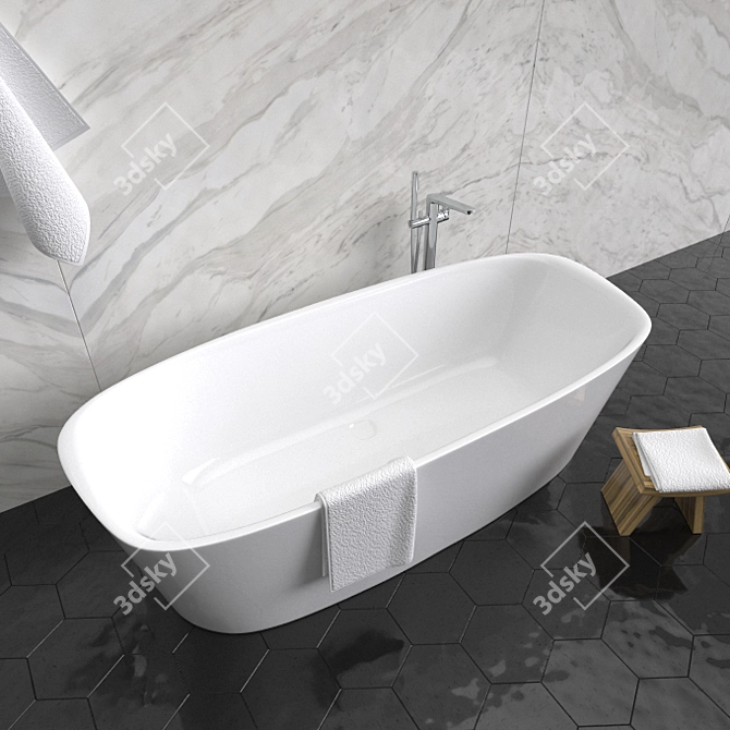 Luxurious Ideal Standard Bathtub & Melange Mixer 3D model image 2