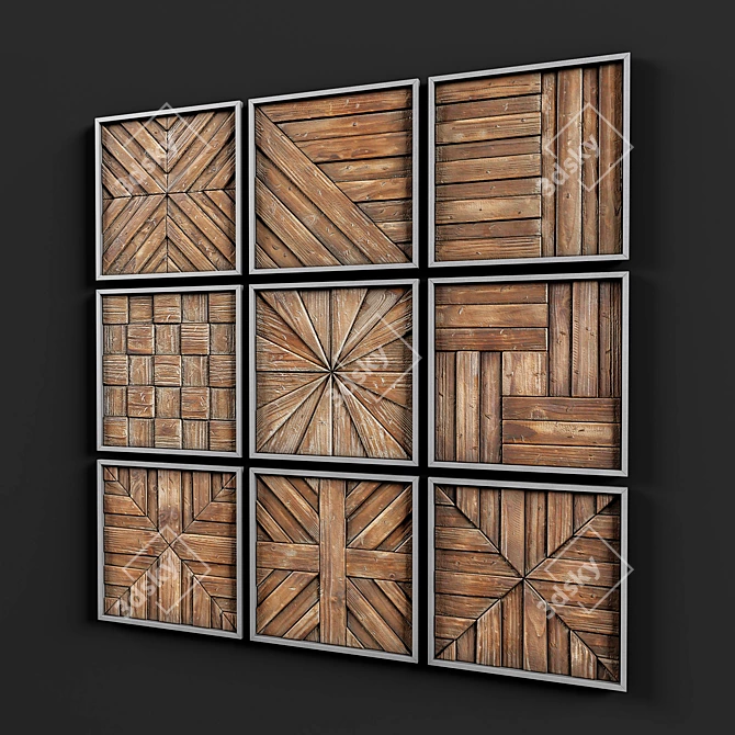 Rustic Wooden Squares: A Distinctive Collage 3D model image 2