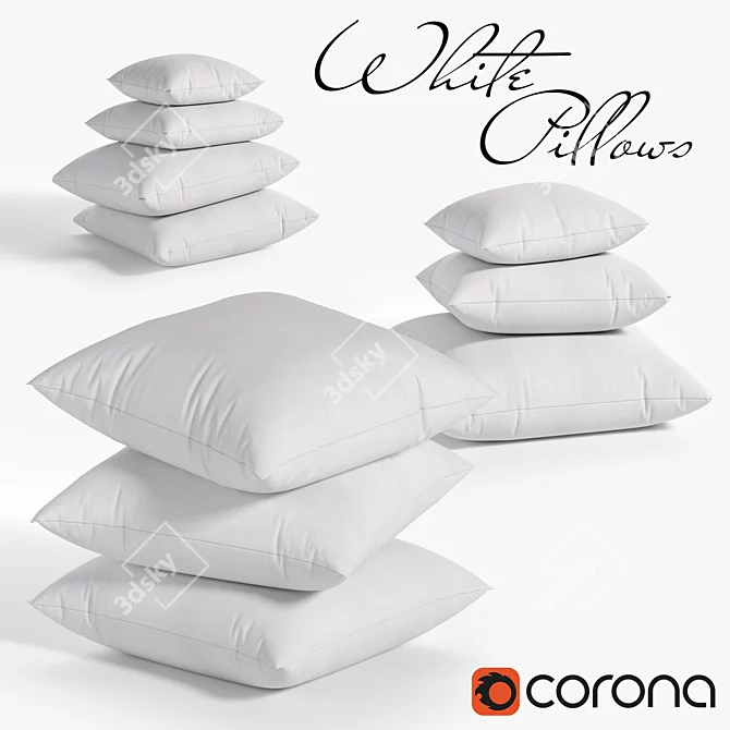 Luxury White Pillows Set 3D model image 1