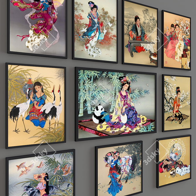 Title: Chinese Beauties Aquarelle Art 3D model image 2