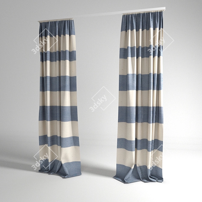 Striking Striped Curtain 3D model image 1