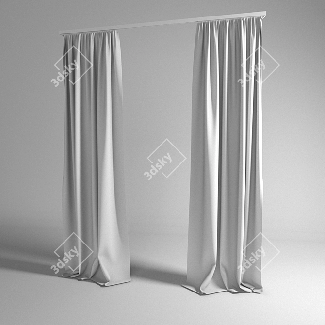 Striking Striped Curtain 3D model image 2