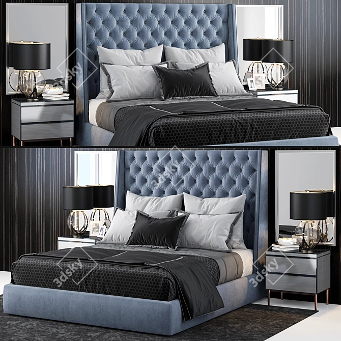 Luxurious Sandringham Velvet Bed 3D model image 1