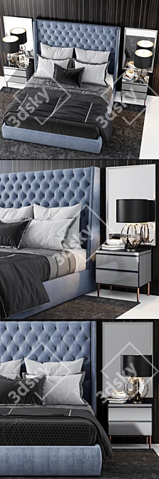 Luxurious Sandringham Velvet Bed 3D model image 2