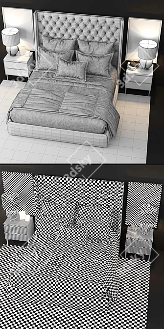 Luxurious Sandringham Velvet Bed 3D model image 3