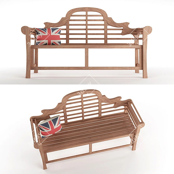 Elegant Lutyens Teak Bench 3D model image 1