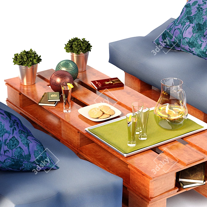 Title: Rustic Pallet Furniture Set 3D model image 2