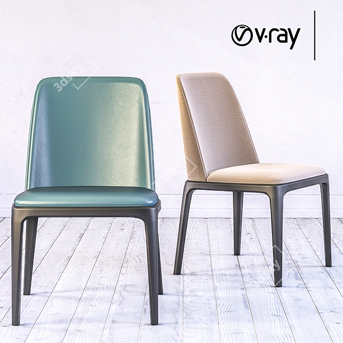 Elegant Dual Material Chair 3D model image 1