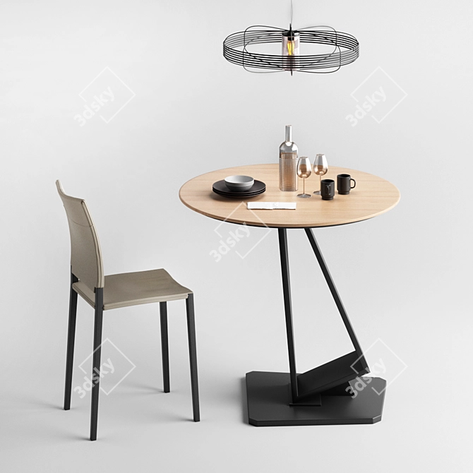 Elegante Steel and Walnut Table 3D model image 1