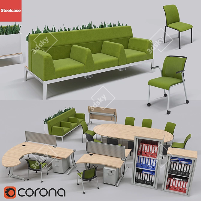 Steelcase Office Furniture Collection 3D model image 1