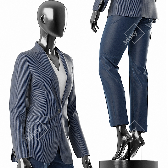 Elegant Blue Women's Suit 3D model image 2