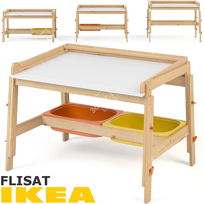 Adjustable Children's Desk Set with IKEA FLISAT 3D model image 1