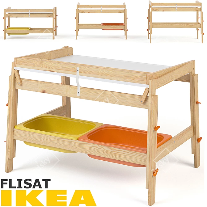 Adjustable Children's Desk Set with IKEA FLISAT 3D model image 2