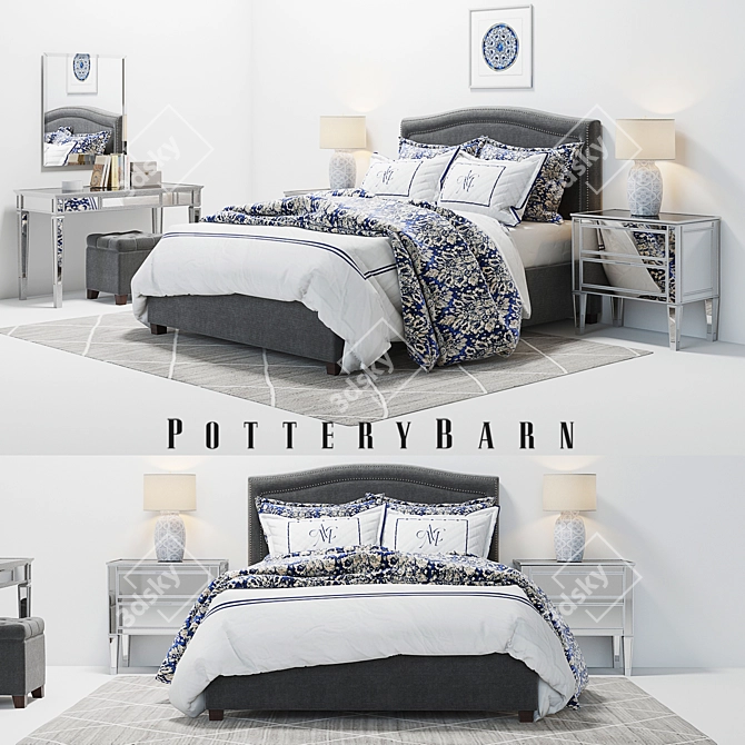 Elegant Pottery Barn Tamsen Bed Set 3D model image 1