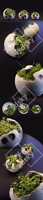 Modern Concrete Planters with Lush Greenery 3D model image 2