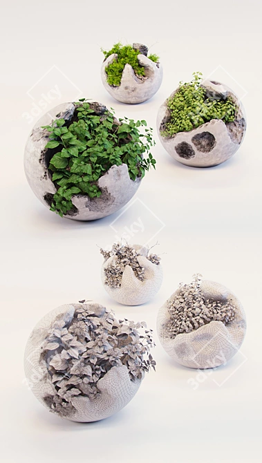 Modern Concrete Planters with Lush Greenery 3D model image 3