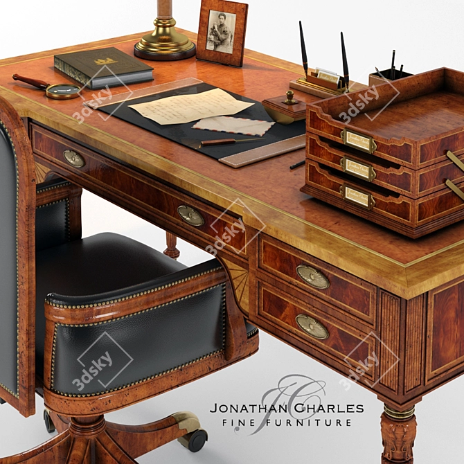 Classic Office Set: Armchair, Desk & Accessories 3D model image 2
