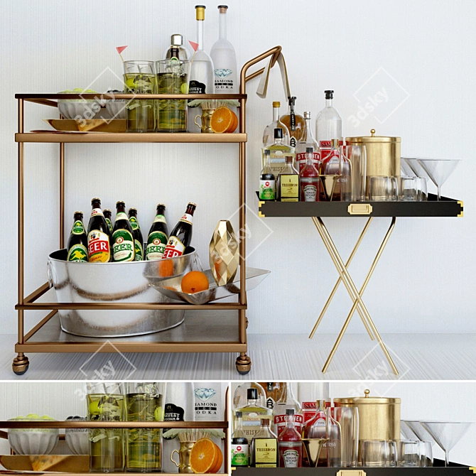 Premium Alcohol Table Set: Cocktails, Shakers, Beer, Cider, Vodka, Whiskey 3D model image 1